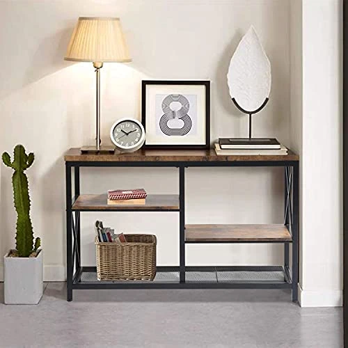 EdMaxwell Rustic Console Table, Industrial Sofa Table For Entryway, Hallway, Living Room, Behind The Couch, 51 Inch Long Table, 3-Tier X Design Wall Table With Storage - Image 4