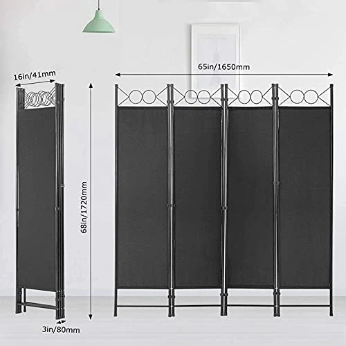 Hkeli Room Dividers 4 Panel Folding Privacy Screen 6.8FT Wall Divider With Steel Frame Portable Screen Freestanding Room Separating Divider Wall For Home Office Bedroom Black - Image 4