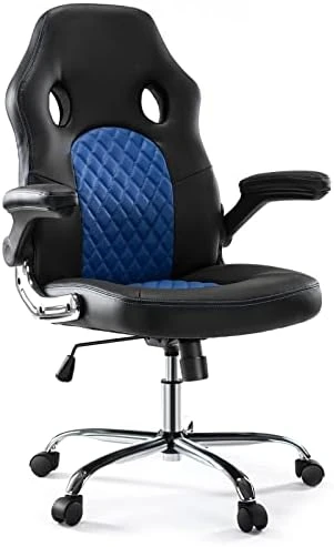 Gaming Chair - Ergonomic Office Chair Desk Chair With Flip-up Armrests And Lumbar Support PU Leather Executive Mid Back Computer Chair For Adults Black - Image 6