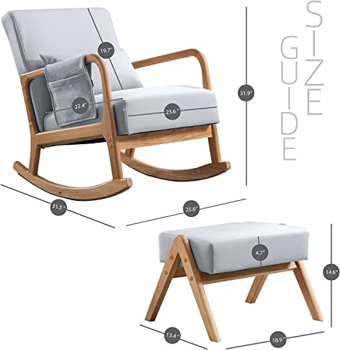 Prahalum Nursery Rocking Chairs Glider, Rocker Chair With Ottoman Set, Comfy Nursing Armchair For Mom, Living Room,Side Pocket, Lumbar Pillow, Leathaire, Light Gray - Image 2