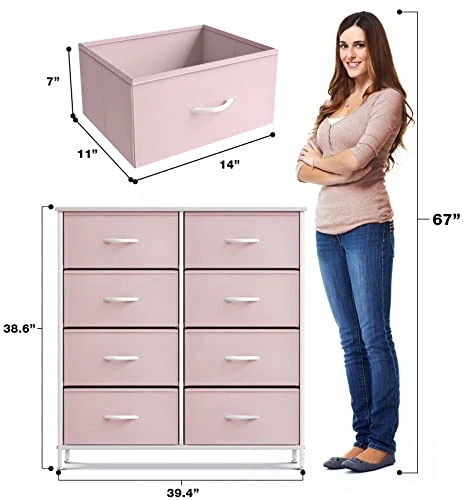 Sorbus Kids Dresser With 8 Drawers - Storage Unit Organizer Chest For Clothes - Bedroom, Kids Room, Nursery, & Closet (Pink, 31.5 X 12 X 32-8 Drawer) - Image 3
