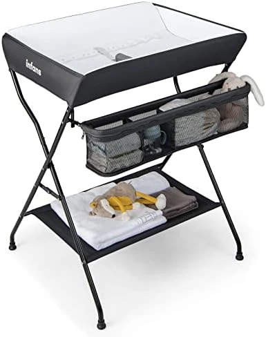 INFANS Baby Changing Table, Folding Diaper Station Portable Nursery Organizer With Safety Belt And Large Storage Racks For Newborn Baby And Infant (Grey) - Image 5