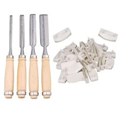 RDEXP 30 Pcs Plastic Bed Slat End Cap Holders 55mm ID White With 4 Pieces Wood Chisel