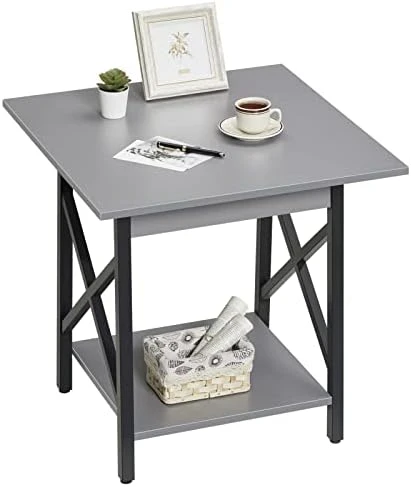 GreenForest End Table 24 Inch Industrial Design Large Side Table With Storage Shelf For Living Room, Easy Assembly, Rustic Walnut - Image 11