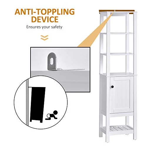 HOMCOM Freestanding Wood Bathroom Storage Tall Cabinet Organizer Tower With Shelves & Compact Design, White - Image 6