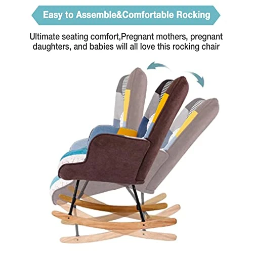 BFU Hxin Nursery Rocking Chair,Small Rocking Chair For Nursery,Cozy Upholstered High Back Glider Rocking Chair With Solid Wood Base For Nursery Living Room Bedroom Baby Room,Rocking Chairs Indoor - Image 4