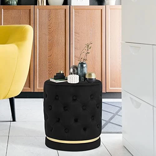 Homebeez 18.9" Round Velvet Storage Ottoman, Pre-Assembled Multi-Function Storage Vanity Stool, Button Tufted Accent Coffee Table With Golden Plate Base,Pink - Image 14