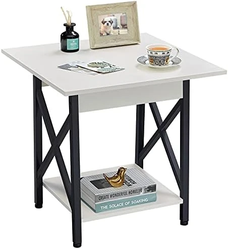 GreenForest End Table 24 Inch Industrial Design Large Side Table With Storage Shelf For Living Room, Easy Assembly, Rustic Walnut - Image 5