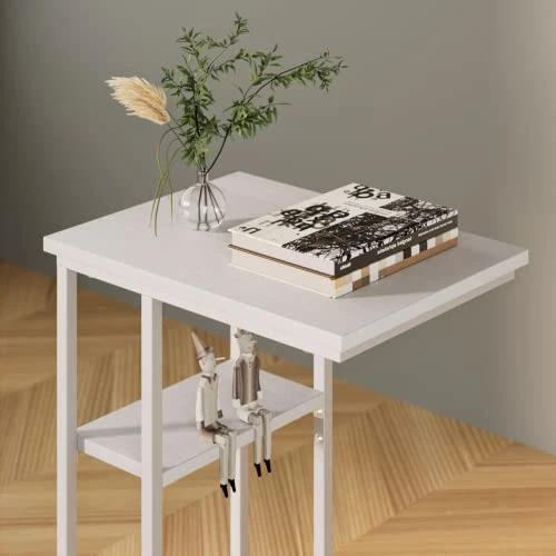 Innerjoin C Shaped End Table, Side Table With Metal Frame, TV Tray Table For Couch, Sofa Table For Living Room Bedroom, Bedside, Rustic Vintage Style, White - Image 5