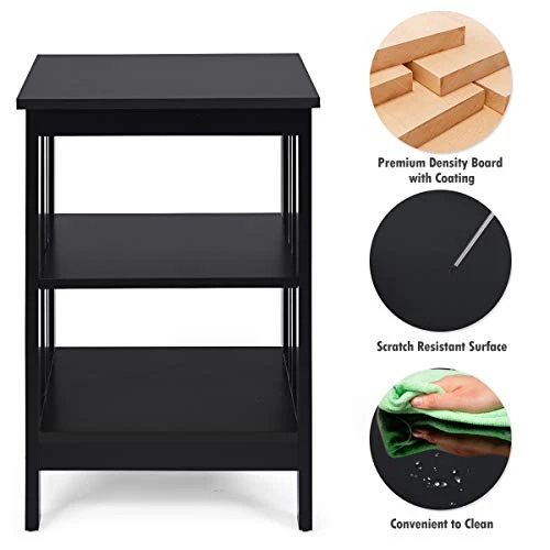 KOTEK 3-Tier Nightstand Set Of 2, Wooden Sofa Side Table With Storage Shelves, Stable Structure, Accent Table Bedside Table End Table For Bedroom, Living Room, Easy Assembly (Black) - Image 4