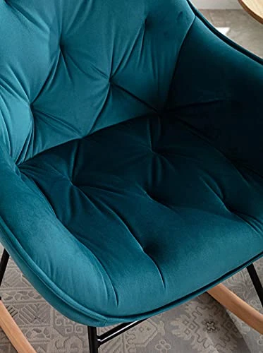 Compact Velvet Rocking Chair, Comfy Accent Rocker Chair For Babies Nursery, Upholstered Glider For Bedroom, Living Room (Teal) - Image 3