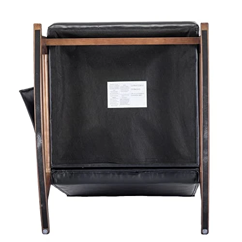 Rocking Chair With Ottoman, Mid-Century Upholstered Rocking Armchair With Thick Padded Cushion & Side Pocket & High Backrest, Nursery Glider Rocker Chair For Living Room Bedroom, Black PU - Image 6