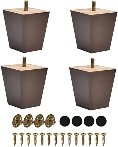 BUYGOO 3inch Wood Furniture Legs Sofa Legs Set Of 4 Square Couch Legs Mid-Century Modern Replacement Legs For Armchair Recliner Coffee Table Dresser (Brown)