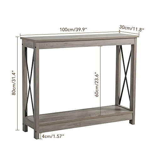 Rustory Farmhouse Console Sofa Table, Rustic 2 Tier X-Design Industrial Hallway/Entryway Table, Accent Side Tables With Storage Shelf For Living Room Bedroom (Washed Oak) - Image 2