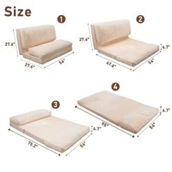 MAXYOYO Faux Fur Bean Bag Bed Floor Sofa Foldable Floor Couch, Foam Filling Wall Sofa Bed, Foldable Floor Mattress For Adults, Extra Thick Guest Mattress With Washable Cover, Beige, 54x95 Inch