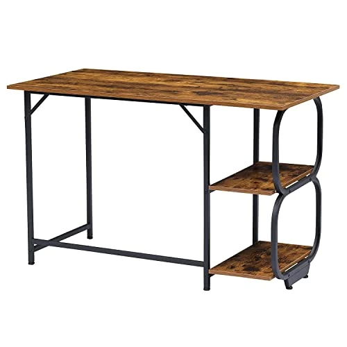 Anivia Writing Computer Home Office Desk With 2 Storage Shelves On Left Or Right Side, Industrial Simple Style Wood Table Metal PC Laptop Notebook, 47", Rustic Brown + Black Frame - Image 4