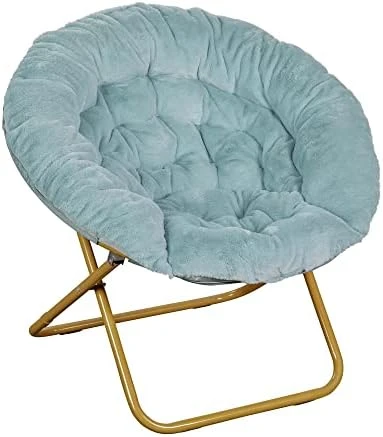 Flash Furniture Gwen Oversize Folding Saucer Chair - Gray Faux Fur Moon Chair - Soft Gold Metal Frame - 38" Portable Folding Chair - For Dorm And Bedroom - Image 7