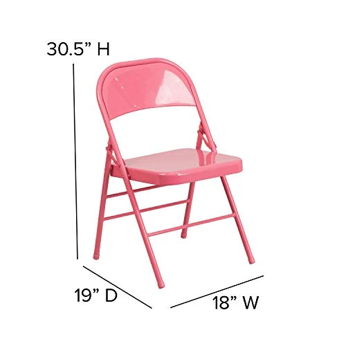 BizChair 2 Pack Bubblegum Pink Triple Braced & Double Hinged Metal Folding Chair - Image 3