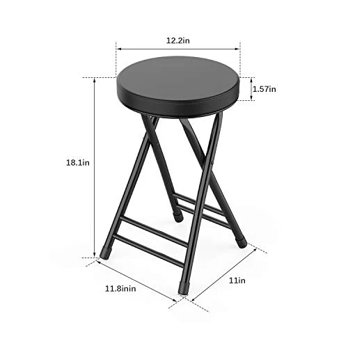 Folding Stool,Cushioned Padded Folding Stool 18.1 Inch,Brown Portable Heavy Duty Collapsible Padded Round Stool
