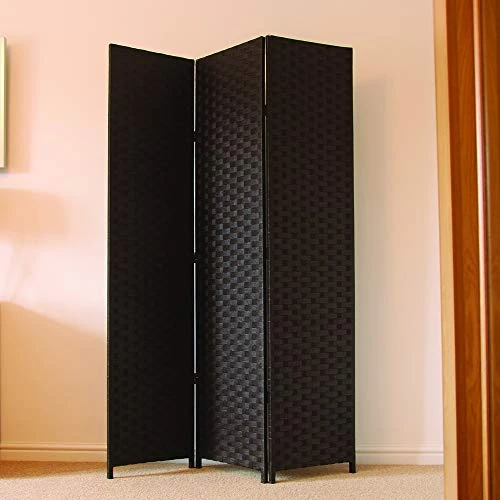 JVL Screen Folding Free Standing Decorative With Black Hinges Woven Paper, Black - Image 2