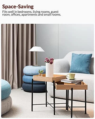 Starway End Tables Set Of 2, Wood Modern Coffee Nesting Table Night Stands Geometrical 2pcs, Snack Side Tables Bedside Tables With Metal Frame, For Living Room, Bedroom,and Easy Assembly - Image 4