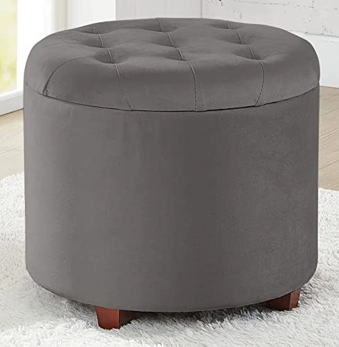 Ornavo Home Donovan Tufted Round Storage Ottoman With Removable Lid For Living Room And Bedroom - Cream Velvet - Image 10