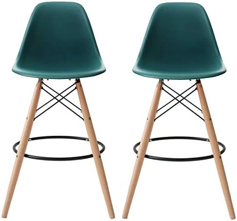 2xhome Set Of 2 Modern 28" Plastic Barstools With Wooden Dowel Legs, Contemporary Armless Counter Stools With Back And Footrest (Blue) - Image 14