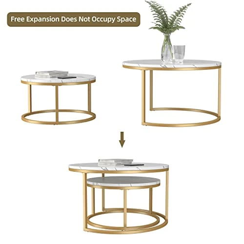Knowlife Modern Nesting Coffee Table Round, Golden Color Frame With Wood Top For Small Space And Living Room, 32β - Image 4
