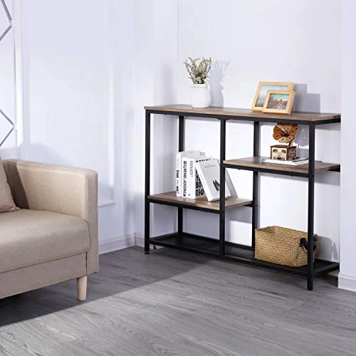 FIVEGIVEN Rustic Console Sofa Table Industrial Entryway Hallway Table Narrow With Shelves For Living Room Oak 43.3 Inch - Image 2