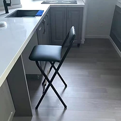 DDB Folding Bar Stool With Backrest,Leather Padded Counter Height Foldable Stool,Portable Folding Stool Tall Bar Stools For Outdoor Kitchen Shop Cafe,1 PC,Black,seat Height 27.5inch - Image 6