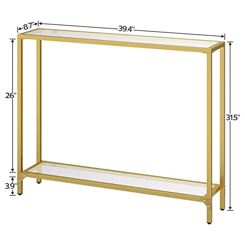 HOOBRO 39.4" Gold Console Table, Tempered Glass Sofa Table, Narrow Entryway Table, Metal Frame, Modern Style, Hallway, Living Room, GD04XG01 - Image 2