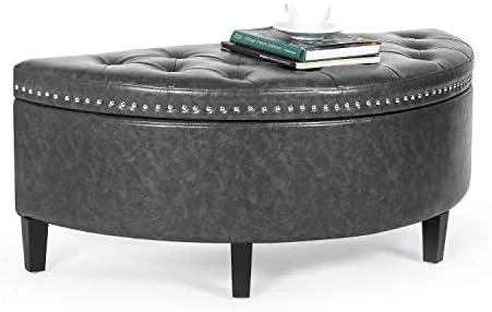 Homebeez 43.5" Half Moon Storage Ottoman Bench, Lift Top Faux Leather Storage Ottoman Bench For Bedroom Living Room (Light Brown) - Image 9