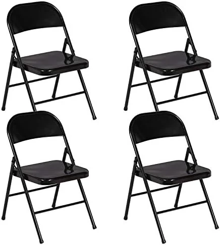 VECELO Metal Frame Steel Folding Mounted Chairs With Triple Braced & Double Hinged Back For Home Office,350-Pound Capacity,Orange, Pack Of 4 - Image 7