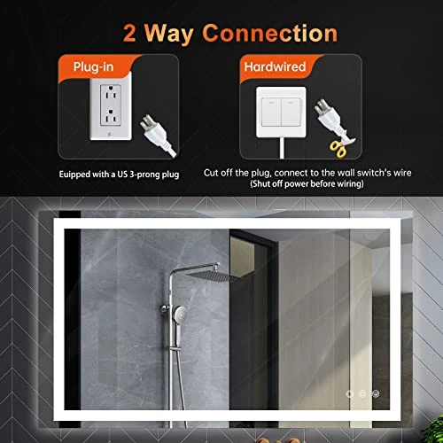 BesMirror 40’’x24’’ Bathroom Mirror With Lights, Anti-Fog Wall Mounted LED Vanity Mirror With 3 Color, Shatter-Proof, Stepless Dimmable, Frameless, Smart Touch Button, Horizontal/Vertical - Image 5