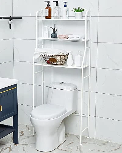 Chunful 3 Tier Over The Toilet Storage 3 Shelf Bathroom Organizer Over Toilet 63 X 27 X 10 Inches Over The Toilet Shelf Stable Freestanding Multifunctional Toilet Racks, Metal, White