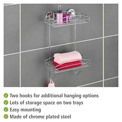 WENKO 20886100 Vacuum-Loc 2-Tier Wall Rack - Fixing Without Drilling, Steel, 10.2 X 16.9 X 5.9 Inch, Chrome - Image 3