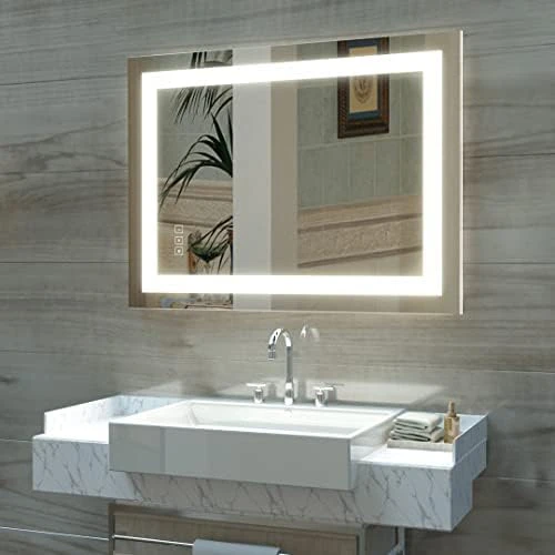 HAUSCHEN HOME 32 X 40 Inch LED Bathroom Mirror, Aluminum Frame With Wooden Effect, Wall Mounted Dimmable Vanity Mirror, Anti-Fog, 3-Color Warm/Natural/White Light, Horizonal & Vertical - Image 9
