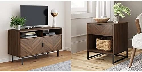 Nathan James Izsak Media Console, Brown/White/Gold & Enloe Modern Storage, Free Standing Accent Cabinet With Doors In A Rustic Fir Wood Finish Powder-Coated Metal Base, White/Gold - Image 12