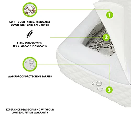 Evolur Comfort Plus Classic 150 Coil Inner Spring Crib & Toddler Mattress I Waterproof I GREENGUARD Gold Certified - Image 3