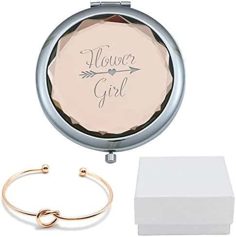 COFOZA Flower Girl Champagne Compact Pocket Makeup Mirror With Rose Gold Knot Bracelet And Gift Box For Wedding Proposal Gift - Image 7