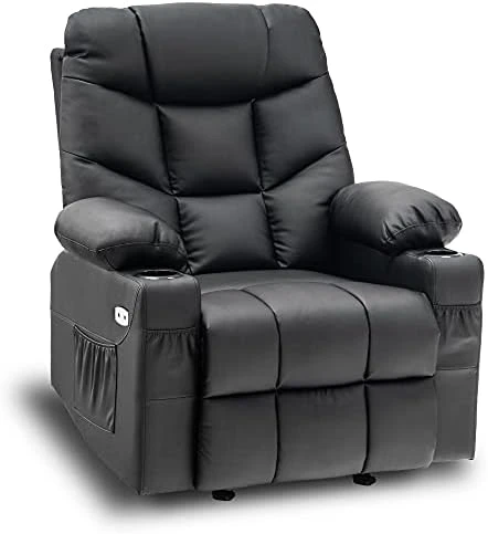 MCombo Manual Glider Rocker Recliner Chair With Cup Holders For Nursery, USB Ports, 2 Side & Front Pockets, Faux Leather 8002 (Dark Brown) - Image 6
