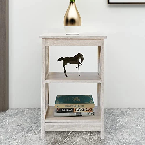 Rainbow Sophia Side Table, Modern Farmhouse Wood End Table With 3-Tier Storage, White Oak - Image 2