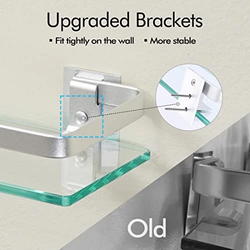 KES Bathroom Glass Shelf Aluminum Tempered Glass 8MM Extra Thick 2 Pack Rectangular 1 Tier Storage Organizer Wall Mount Silver, A4126A-P2 - Image 3
