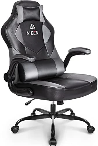 N-GEN Gaming Chair Ergonomic Office Chair PC Desk Chair With Lumbar Support Flip Up Arms Levelled Seat Style Headrest PU Leather Executive High Back Computer Chair For Adults Women Men (4. Peach Pink) - Image 9