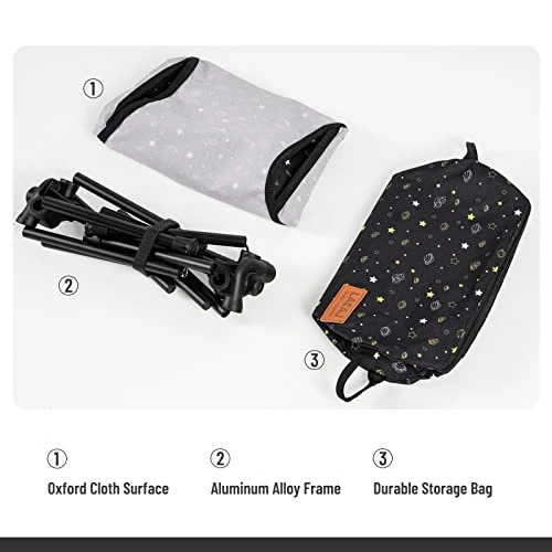 G2 GO2GETHER Star-Moon Printing Lightweight Camping Folding Chair For Youth, 600D Oxford Fabric, Durable Aluminum Alloy Frame, Easy To Storage And Carry, Suit For Camping, Hiking, Go To Beach (Black) - Image 5