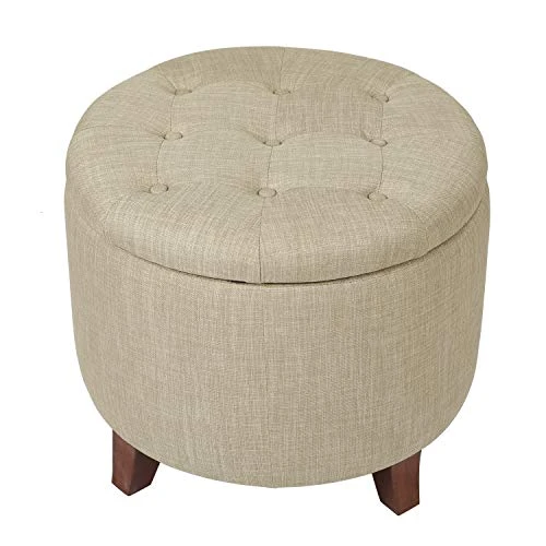 Adeco Fabric Cushion Button Tufted Lift Top Storage Footstool, Height 17 Inches Strudy Round Ottomans & Storage Ottomans - Image 3