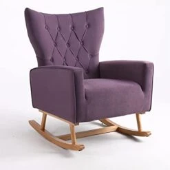 FSSXGW Modern Accent Rocking Chair Velvet Tufted Uplostered Glider Rocker Armchair For Comfy Side Leisure Chair With Gold Legs For Living Room Bedroom Office (Purple)