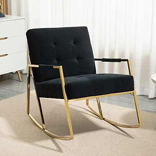 SEYNAR Rocking Chair,Upholstered Accent Chairs,Comfy Glider Living Room Chairs For Padded Seat With Golden High Armrest,Rocking Chair Nursery For Living Room,Dining Room,Bedroom,Kitchen(Navy) - Image 6