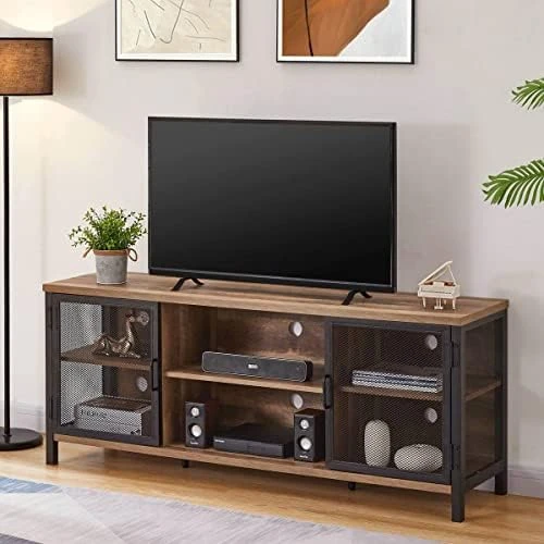 FATORRI Industrial Entertainment Center For TVs Up To 65 Inch, Rustic Wood TV Stand, Large TV Console And TV Cabinet For Living Room (60 Inch Wide, Walnut Brown) - Image 6