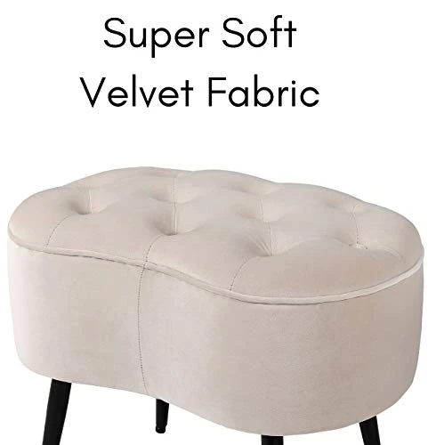 BIRDROCK HOME Tufted Oblong Tan Ottoman β Velvet Foot Stool β Mid Century Modern Steel Legs - Soft Compact Padded Stool - Living Room Or Bedroom β Vanity Chair β Extra Seating - Decorative Furniture